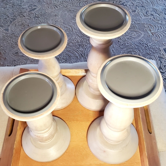 Beautiful Set of 4 Turned Wood Pillar Candlesticks, two 8", two 10" - Picture 8 of 10